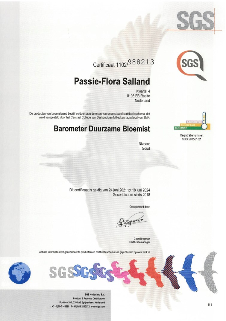 Barometer certificaat Passie Flora Salland